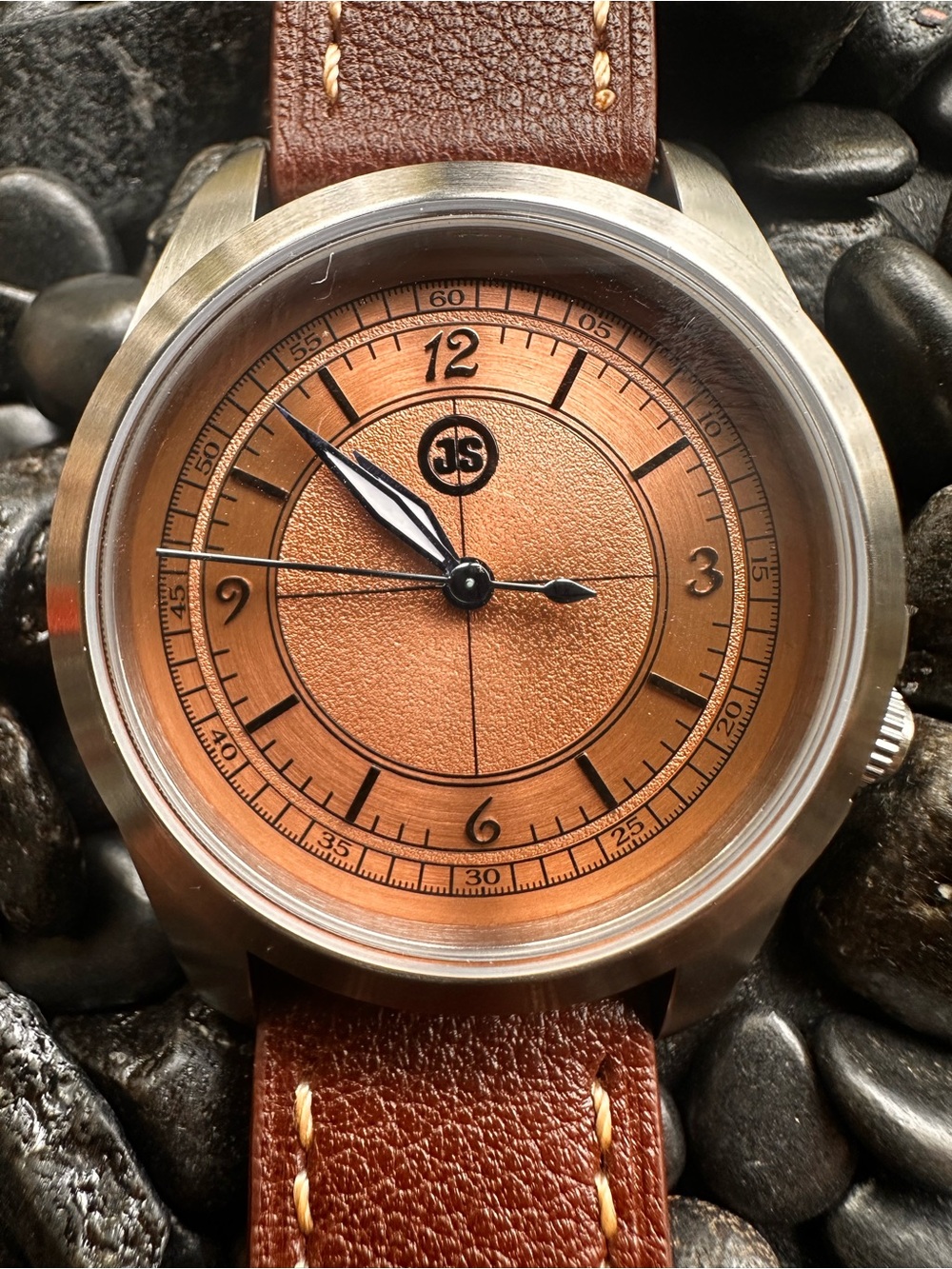 Sector dial  automatic watch with S branded NH35 movement. Brown leather strap